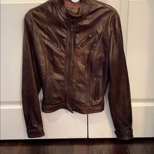 NWOT Brown Leather Jacket from Italy, Size 38.
